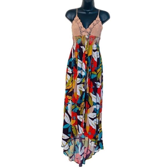 ASTR The Label Paola Crochet Top Tropical Print Maxi Dress Sz S - Picture 3 of 12